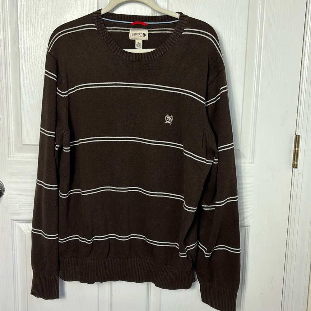 Vintage Tommy Hilfiger CREST chocolate brown sweater crest size XL white striped